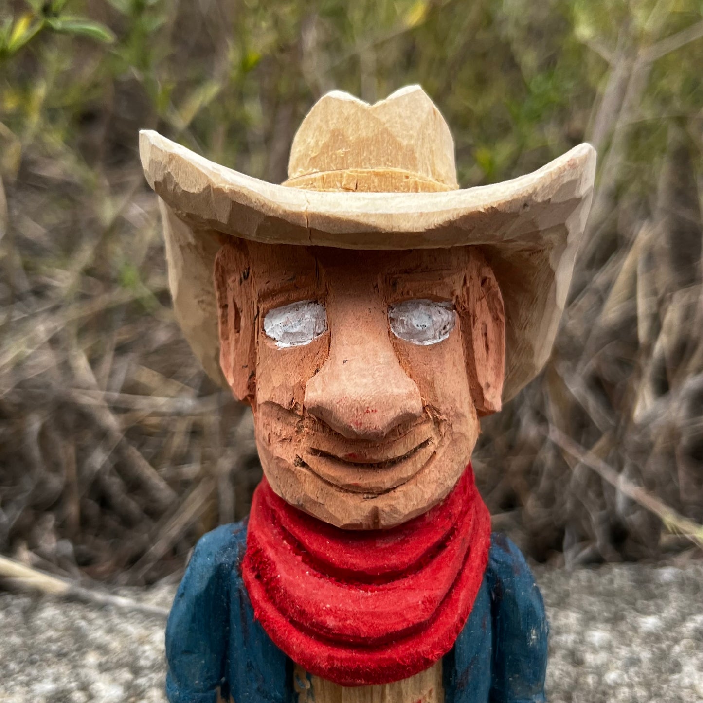 Hand carved blind cowboy.
