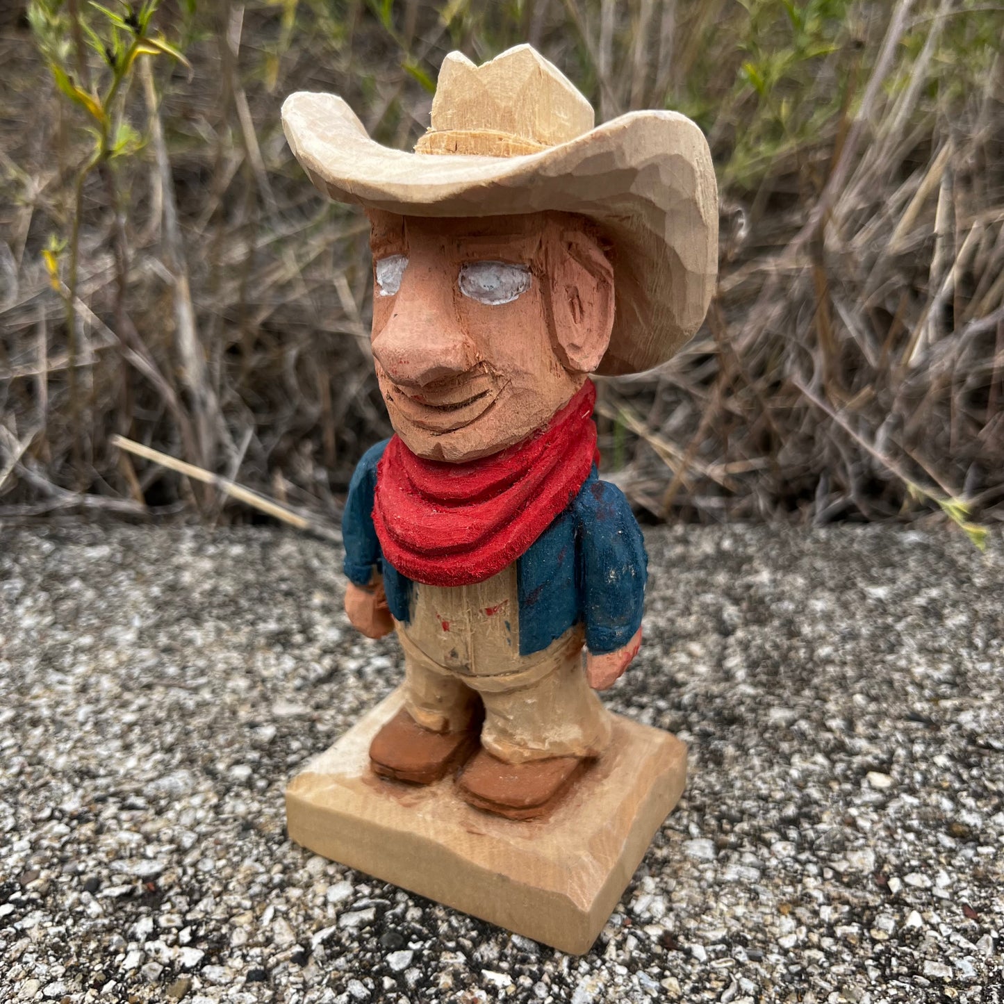 Hand carved blind cowboy.