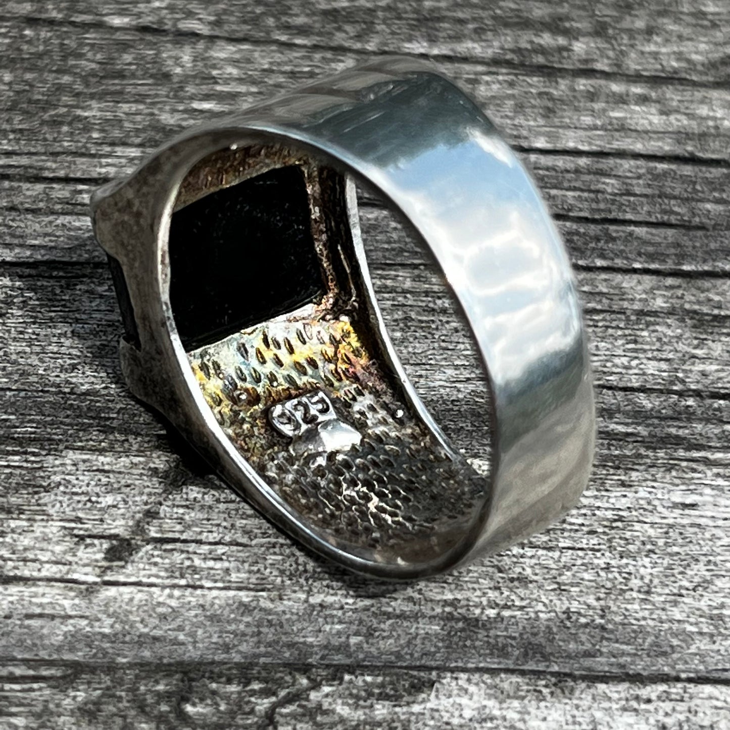 Vintage sterling silver black agate signet ring. Size 11.5