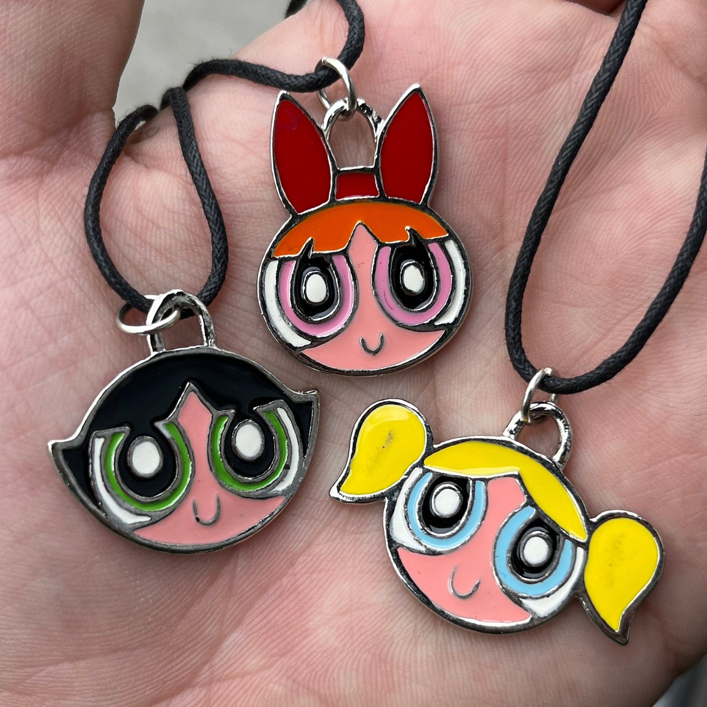 Deadstock Y2K enamel Powerpuff girls necklace set of three.