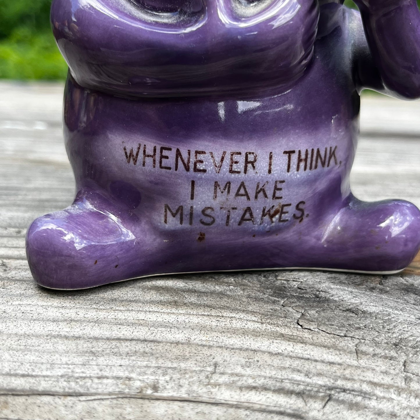 Vintage purple monster coin bank.