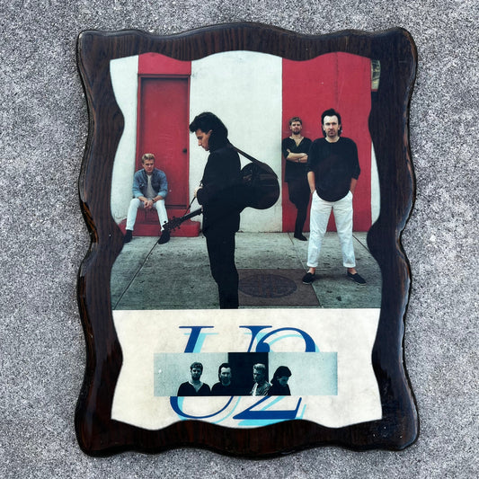 1980s Wooden U2 poster in resin.