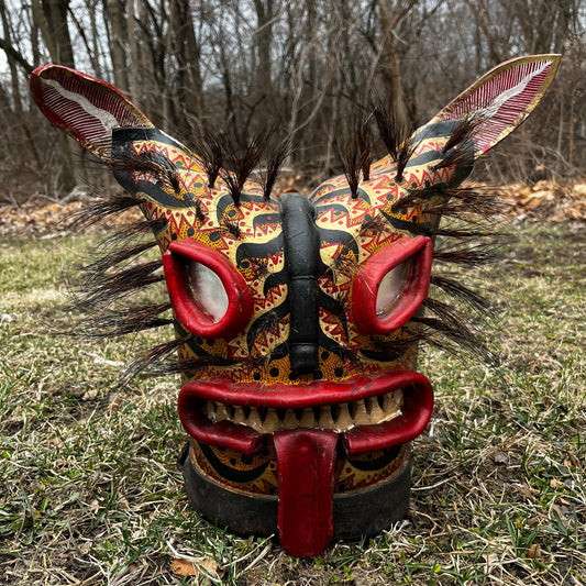 Vintage leather Danza Del Tigre jaguar mask.
