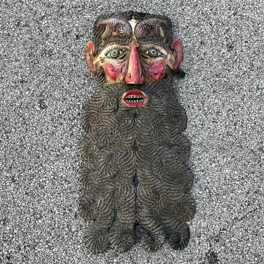 Early 1950s metal ceremonial wolf Barbones (bearded old man) mask.