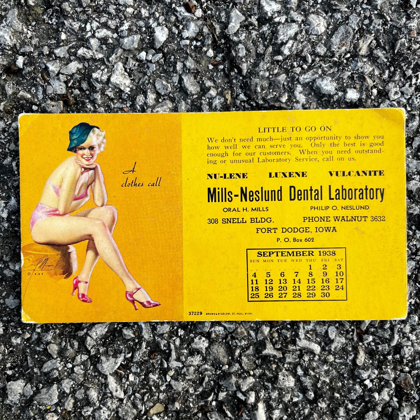 1938 Mills-Neslund ink blotter greeting card.