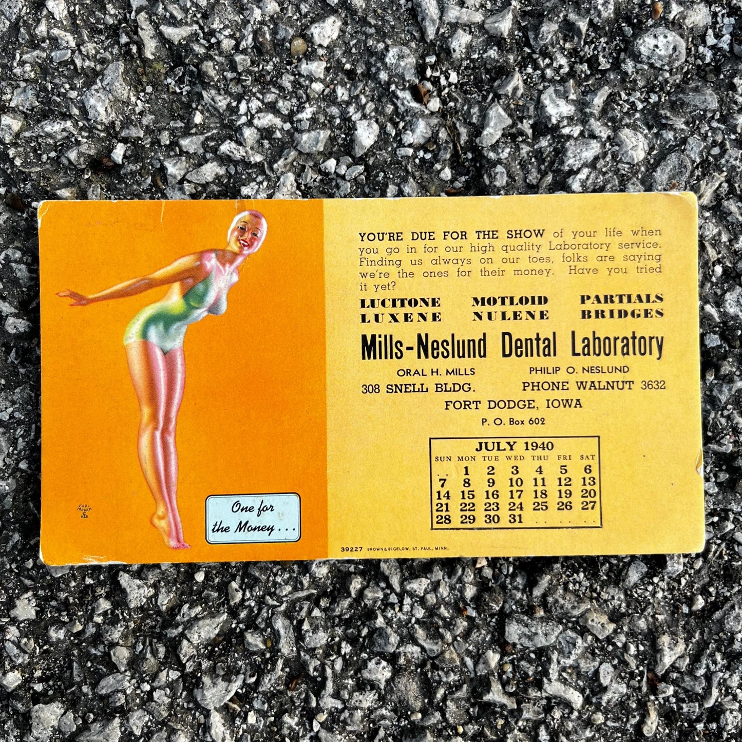 1940 Mills-Neslund ink blotter greeting card.