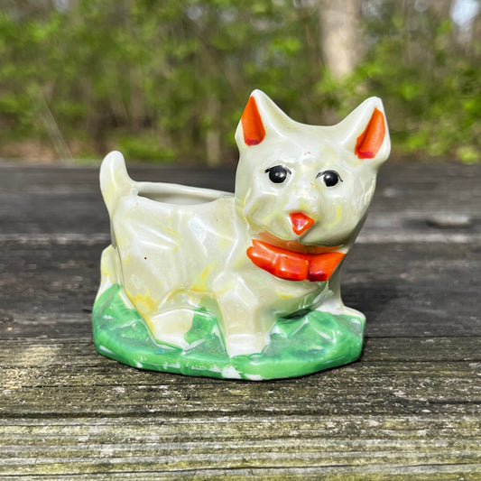 1940s Lusterware pup pin cushion holder.
