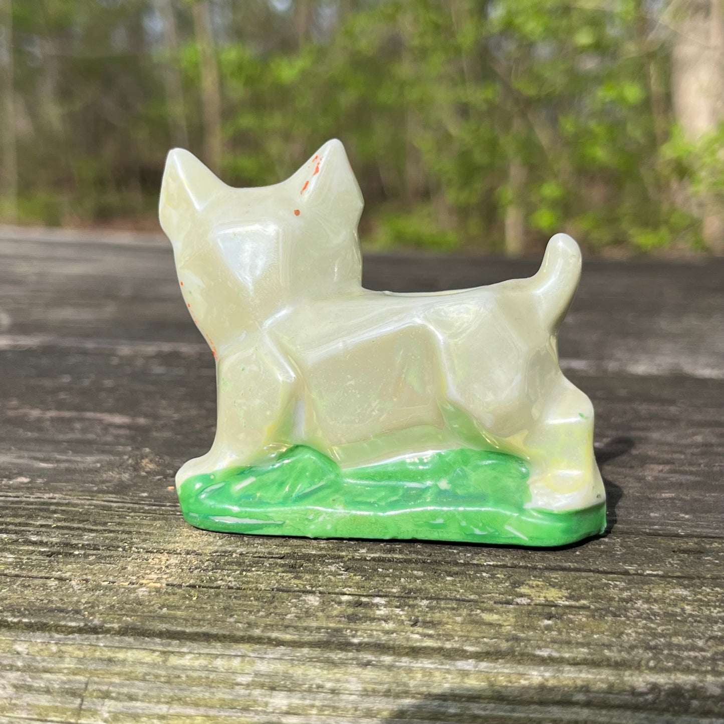 1940s Lusterware pup pin cushion holder.