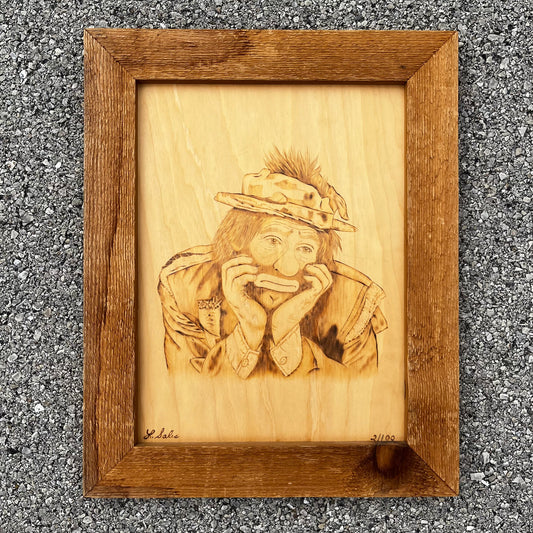 Vintage wood etched Emmet Kelly Jr. Number 02/100.