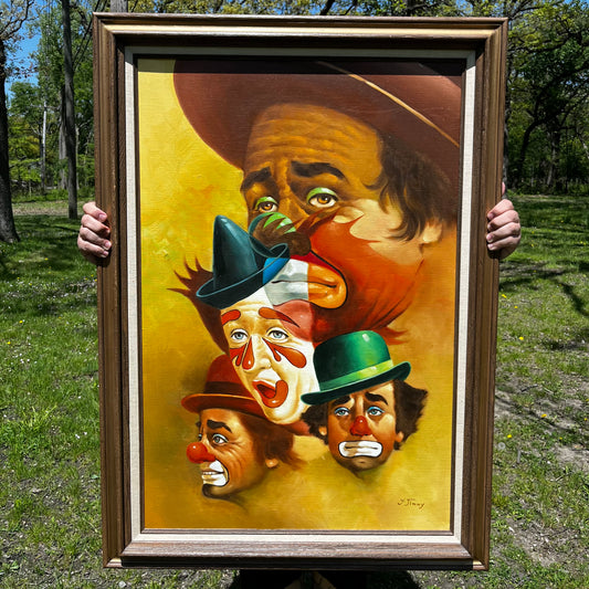 1970s Oberstein inspired oil painting. Signed Y. Jimmy.