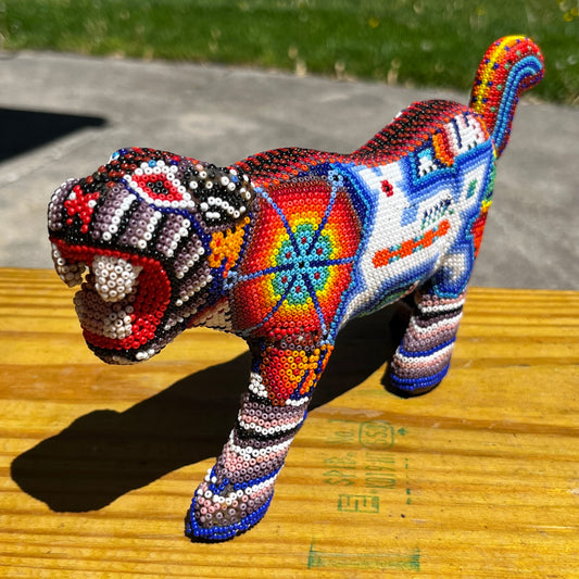 Vintage hand crafted Huichol Jaguar.