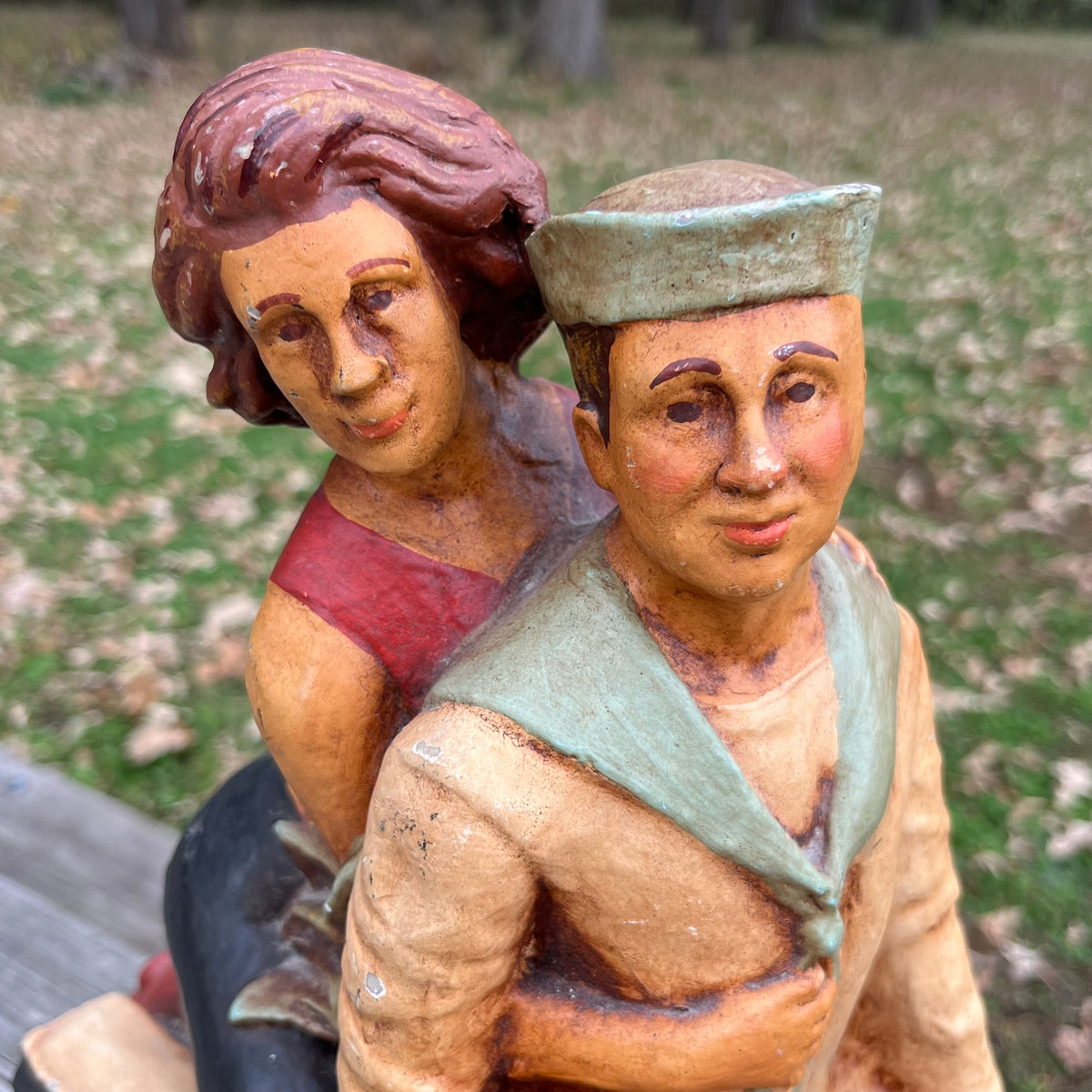 1980s Resin biker couple. (Repaired leg)