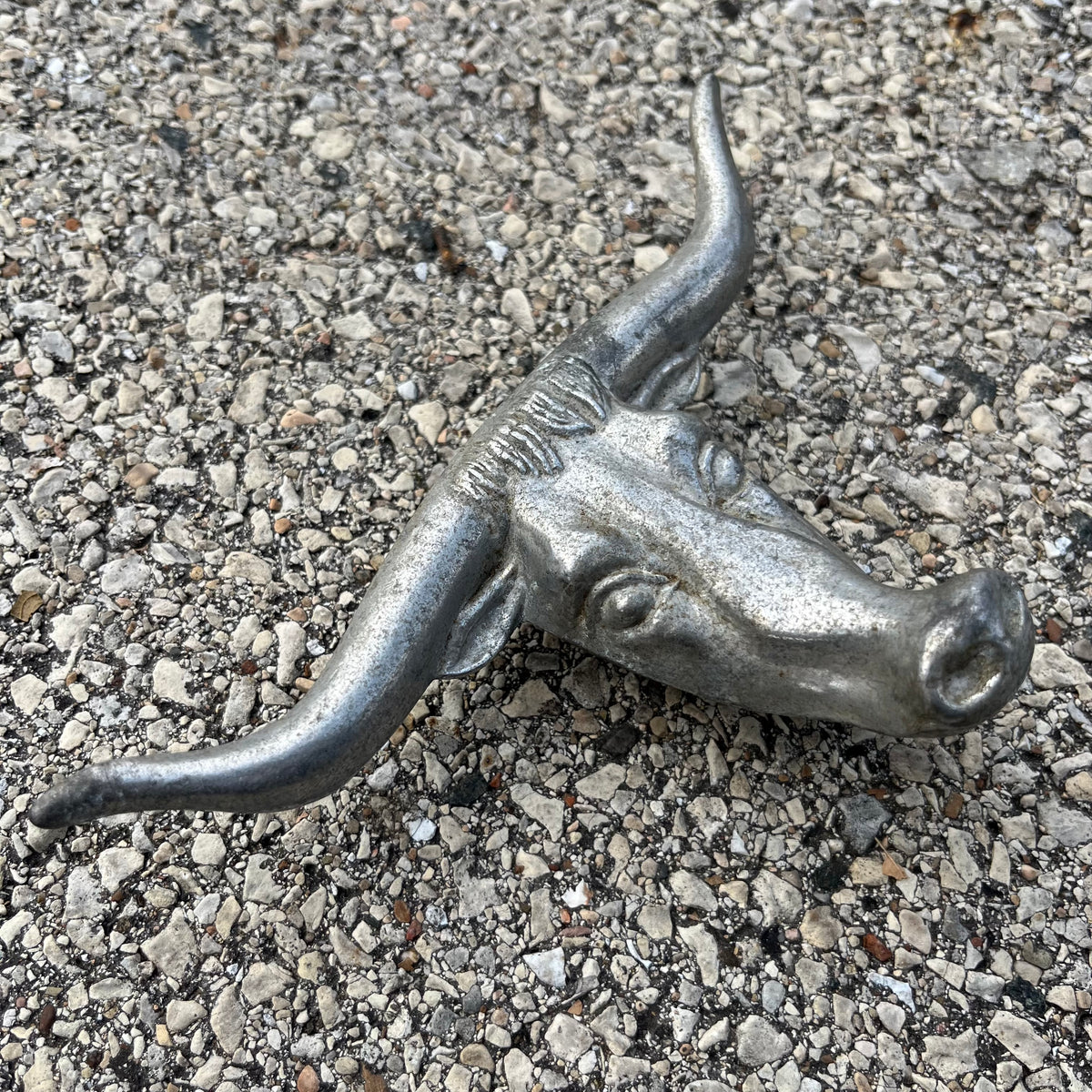 Vintage pewter longhorn hood ornament.